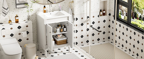 Modern Bathroom Vanity with Top Sink and 2-Tier Large Storage Shelves Cabinet