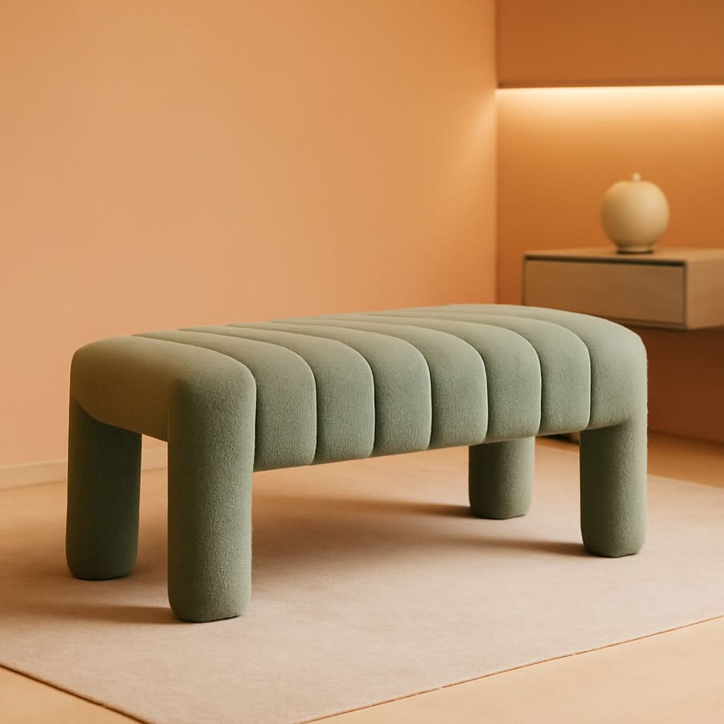 42.5 Inches Upholstered Ottoman Bench Boucle Fabric