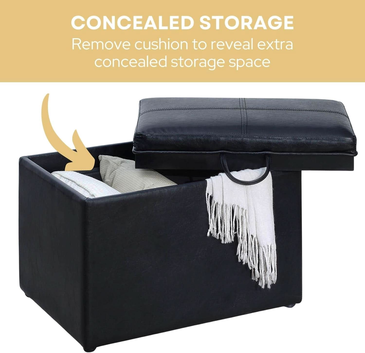 Accent Storage Ottoman 22 Point 75 Inches Charcoal Jet Black