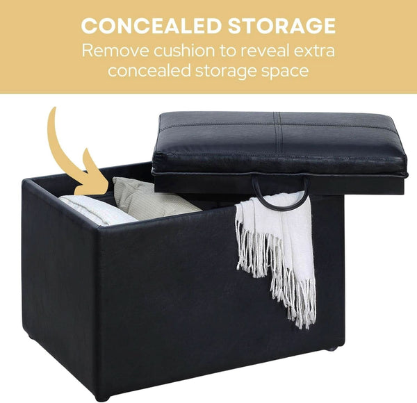 Accent Storage Ottoman 22 Point 75 Inches Charcoal Jet Black