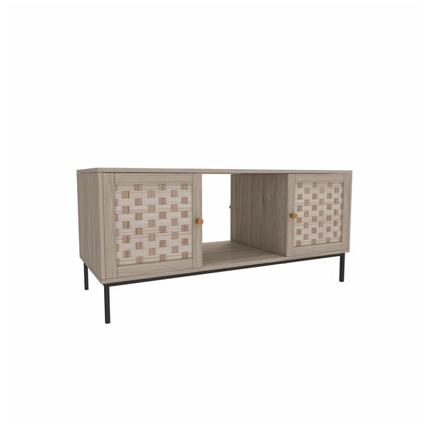 Elegant Veener Weaving Design Coffee Table with 4 Sliding Door BLAKHOM