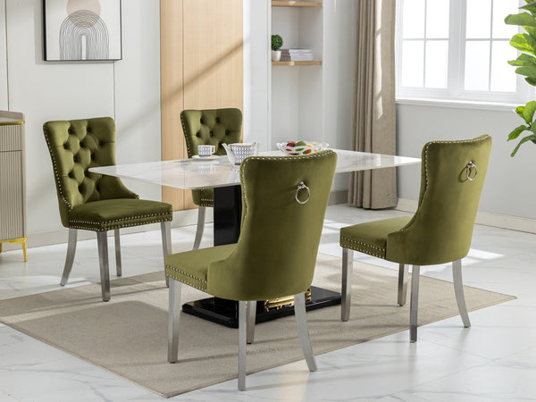 Nikki Collection Modern Tufted Solid Wood Velvet Upholstered Dining Chair with Chrome Legs