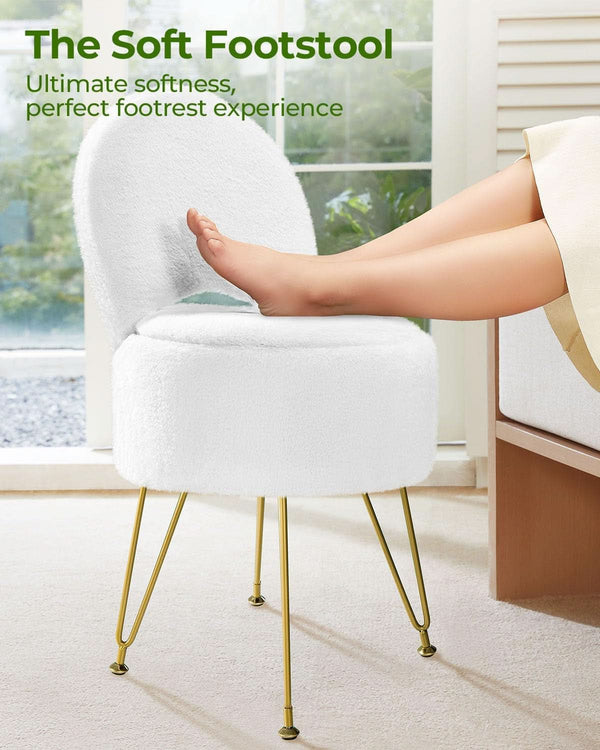 Classic Vanity Stool White 15InchesX15Inches Ottoman