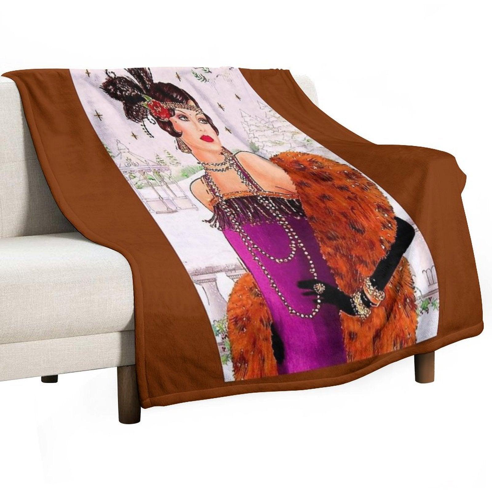 FLAPPER in PURPLE  Vintage 1925 Art Deco Print Throw Blanket