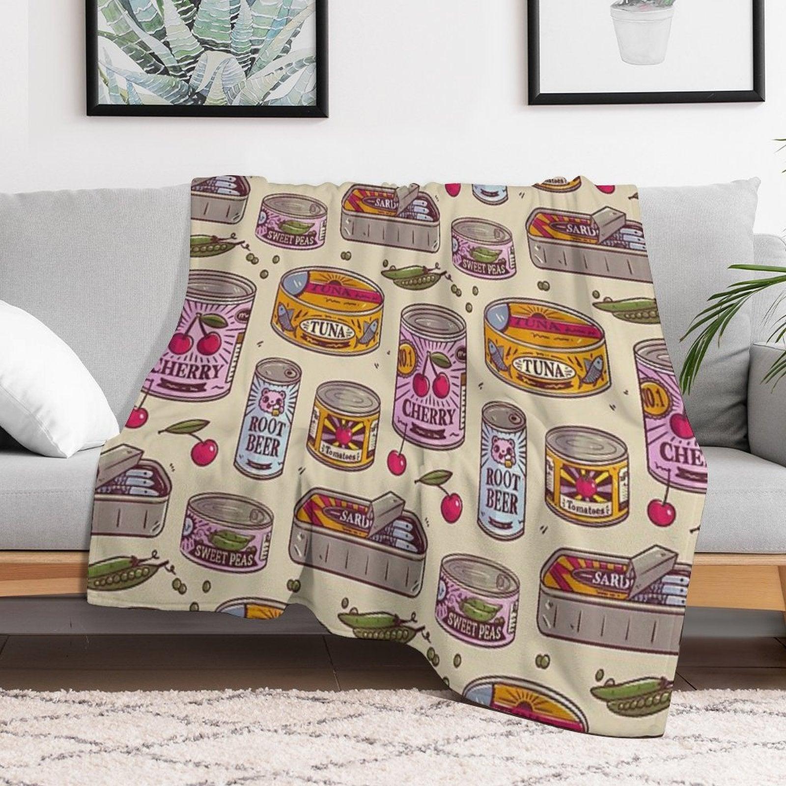 Vintage Canned Goods Pattern Throw Blanket