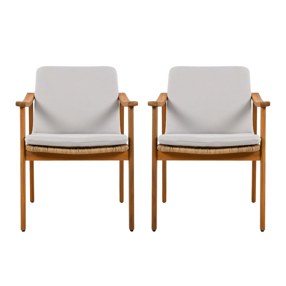 Outdoor Dining Chairs Set of 2, Teak Color Acacia Wood Frame