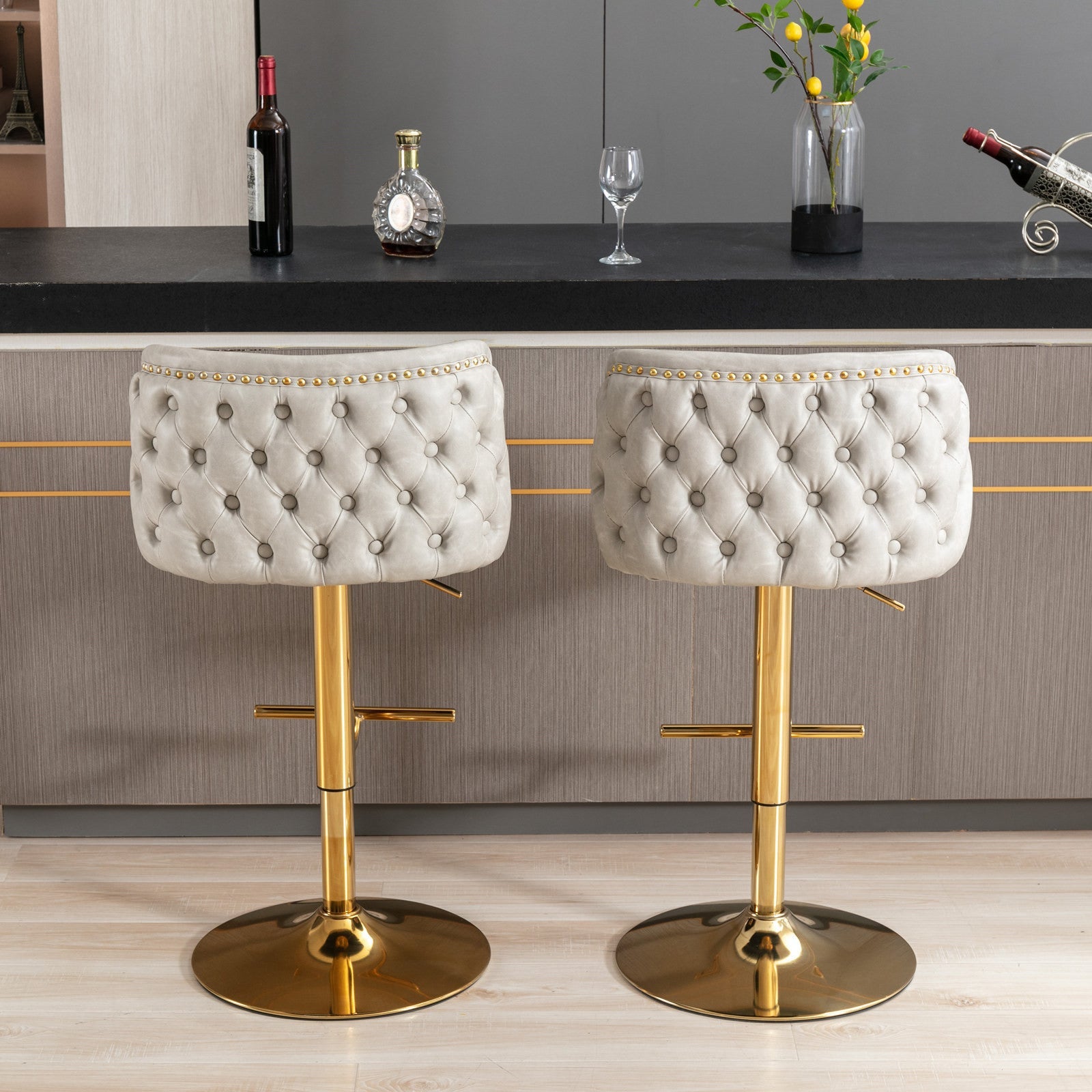 Furniture, Swivel Barstools Adjusatble Seat Height, Modern PU Upholstered Bar Stools
