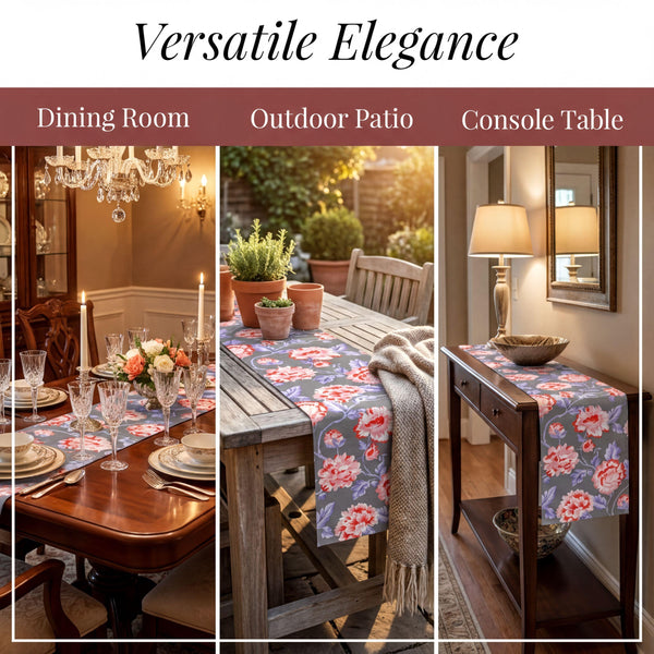 Gray Red Floral Table Runner – Printed