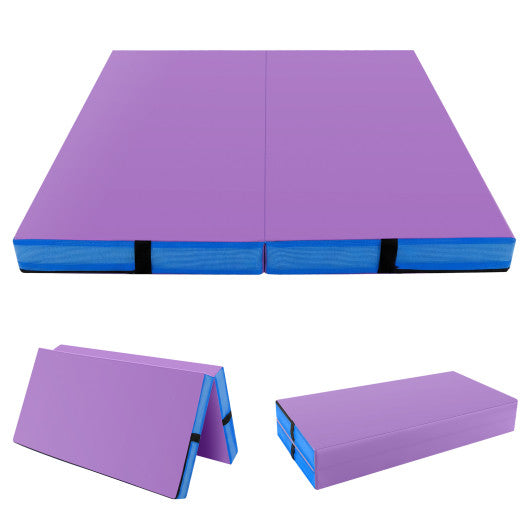 4ft x 4ft x 4in Bi-Folding Gymnastic Tumbling Mat with Handles and Cover-Purple