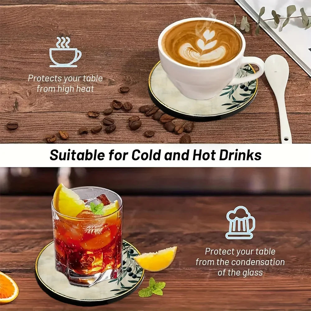 4pcs Elegant Glass Coasters with Olive Design - Heat-Resistant, Waterproof, Ideal for Home, Office, Cafe, Bar Decor - Perfect Holiday Gift for Christmas, Halloween, Thanksgiving, St. Patrick'S Day, Office Decor|Elegant Tablew