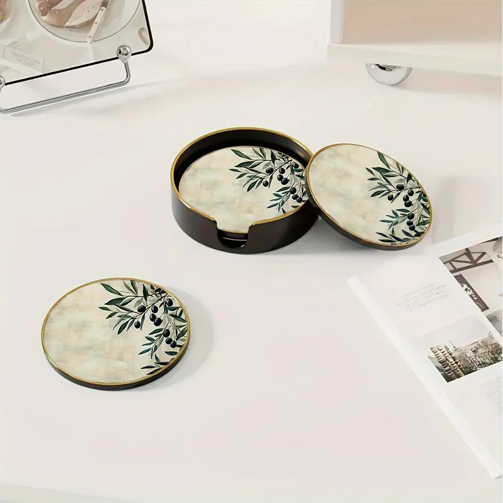 4pcs Elegant Glass Coasters with Olive Design - Heat-Resistant, Waterproof, Ideal for Home, Office, Cafe, Bar Decor - Perfect Holiday Gift for Christmas, Halloween, Thanksgiving, St. Patrick'S Day, Office Decor|Elegant Tablew