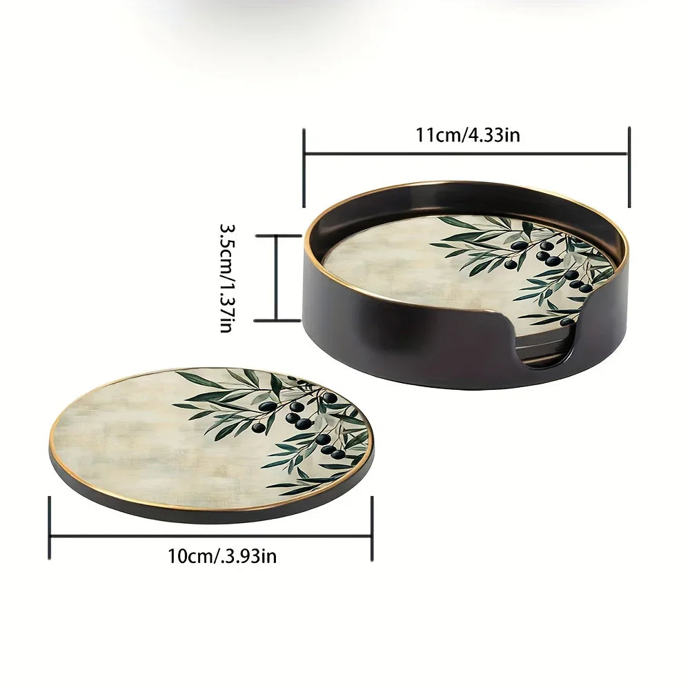 4pcs Elegant Glass Coasters with Olive Design - Heat-Resistant, Waterproof, Ideal for Home, Office, Cafe, Bar Decor - Perfect Holiday Gift for Christmas, Halloween, Thanksgiving, St. Patrick'S Day, Office Decor|Elegant Tablew