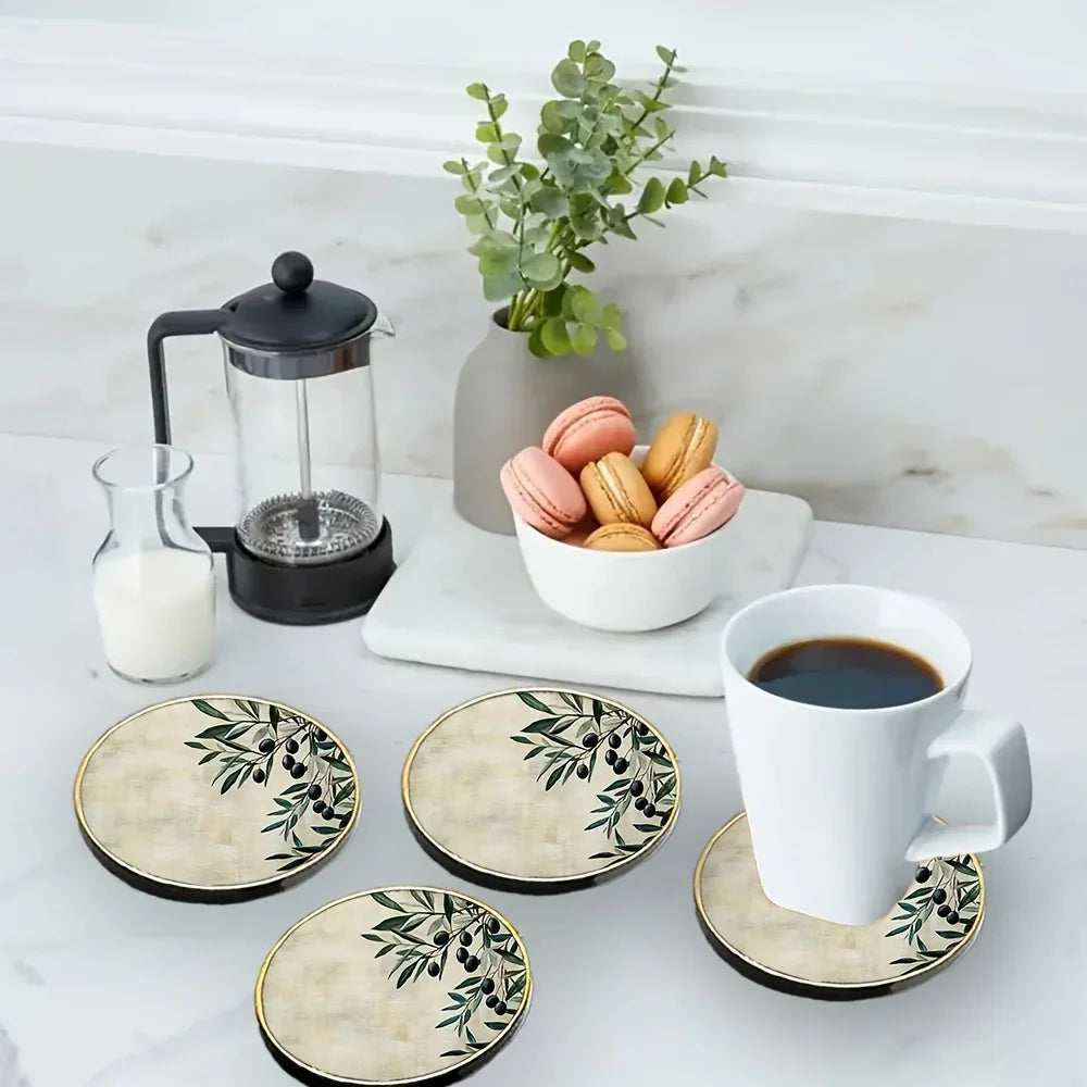 4pcs Elegant Glass Coasters with Olive Design - Heat-Resistant, Waterproof, Ideal for Home, Office, Cafe, Bar Decor - Perfect Holiday Gift for Christmas, Halloween, Thanksgiving, St. Patrick'S Day, Office Decor|Elegant Tablew