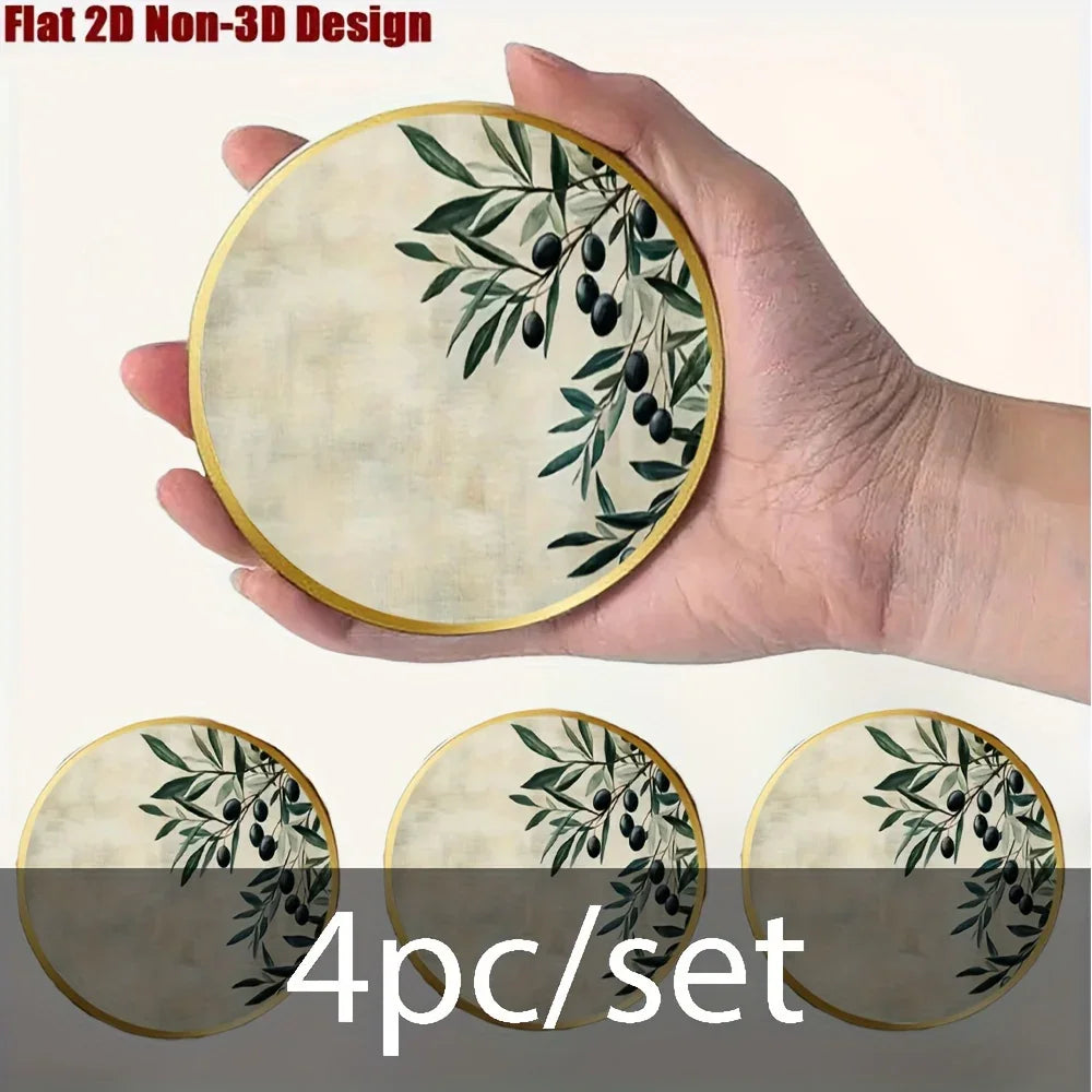4pcs Elegant Glass Coasters with Olive Design - Heat-Resistant, Waterproof, Ideal for Home, Office, Cafe, Bar Decor - Perfect Holiday Gift for Christmas, Halloween, Thanksgiving, St. Patrick'S Day, Office Decor|Elegant Tablew