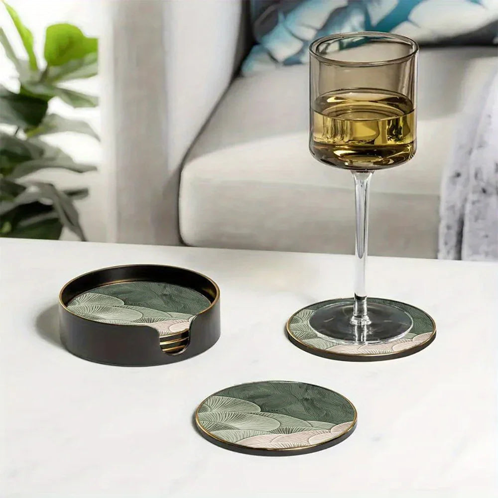 4pcs Green and White Layered Glass Coasters - Anti-Slip, Heat-Resistant, Waterproof Table Protectors for Home, Office, Cafe, Bar, Restaurant - Perfect for Afternoon Tea, Parties, Birthdays, Weddings, Party Tableware | Decorat