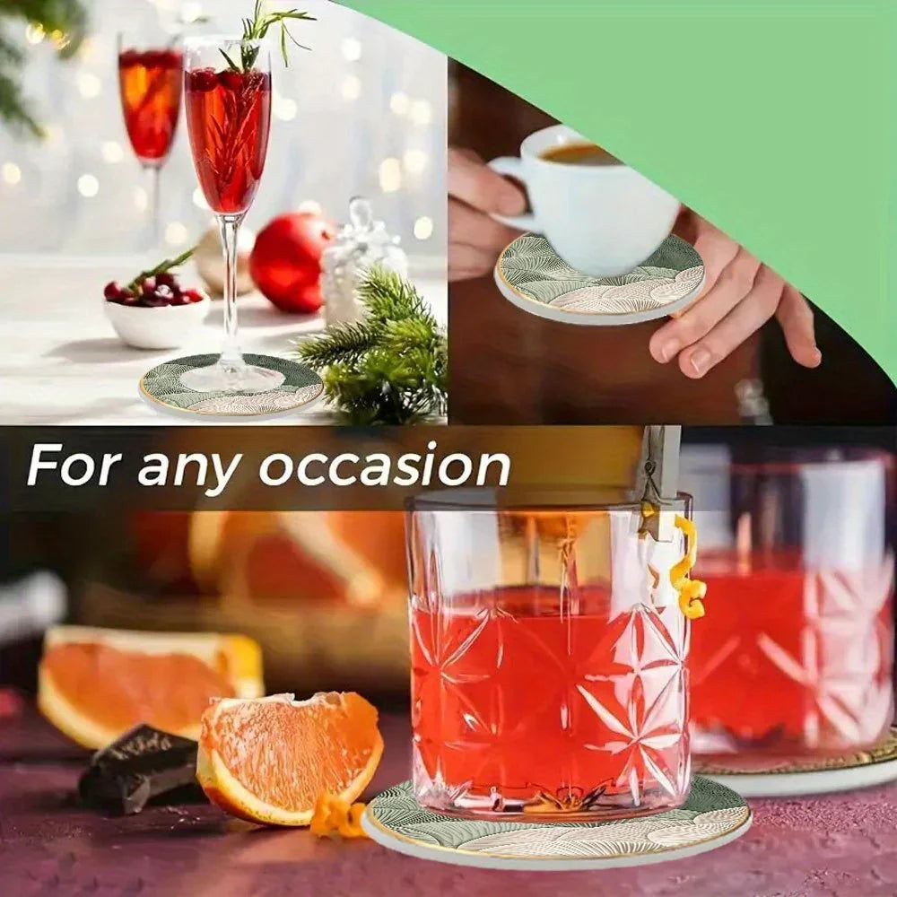 4pcs Green and White Layered Glass Coasters - Anti-Slip, Heat-Resistant, Waterproof Table Protectors for Home, Office, Cafe, Bar, Restaurant - Perfect for Afternoon Tea, Parties, Birthdays, Weddings, Party Tableware | Decorat