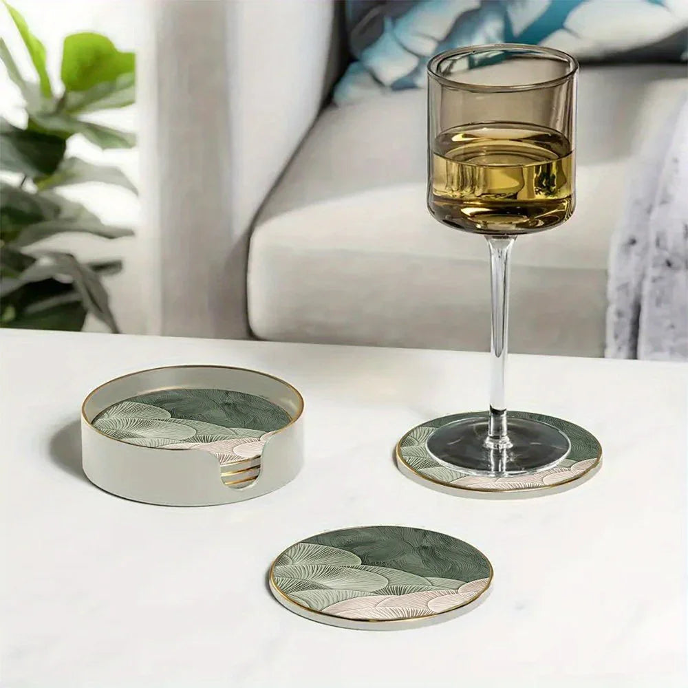 4pcs Green and White Layered Glass Coasters - Anti-Slip, Heat-Resistant, Waterproof Table Protectors for Home, Office, Cafe, Bar, Restaurant - Perfect for Afternoon Tea, Parties, Birthdays, Weddings, Party Tableware | Decorat