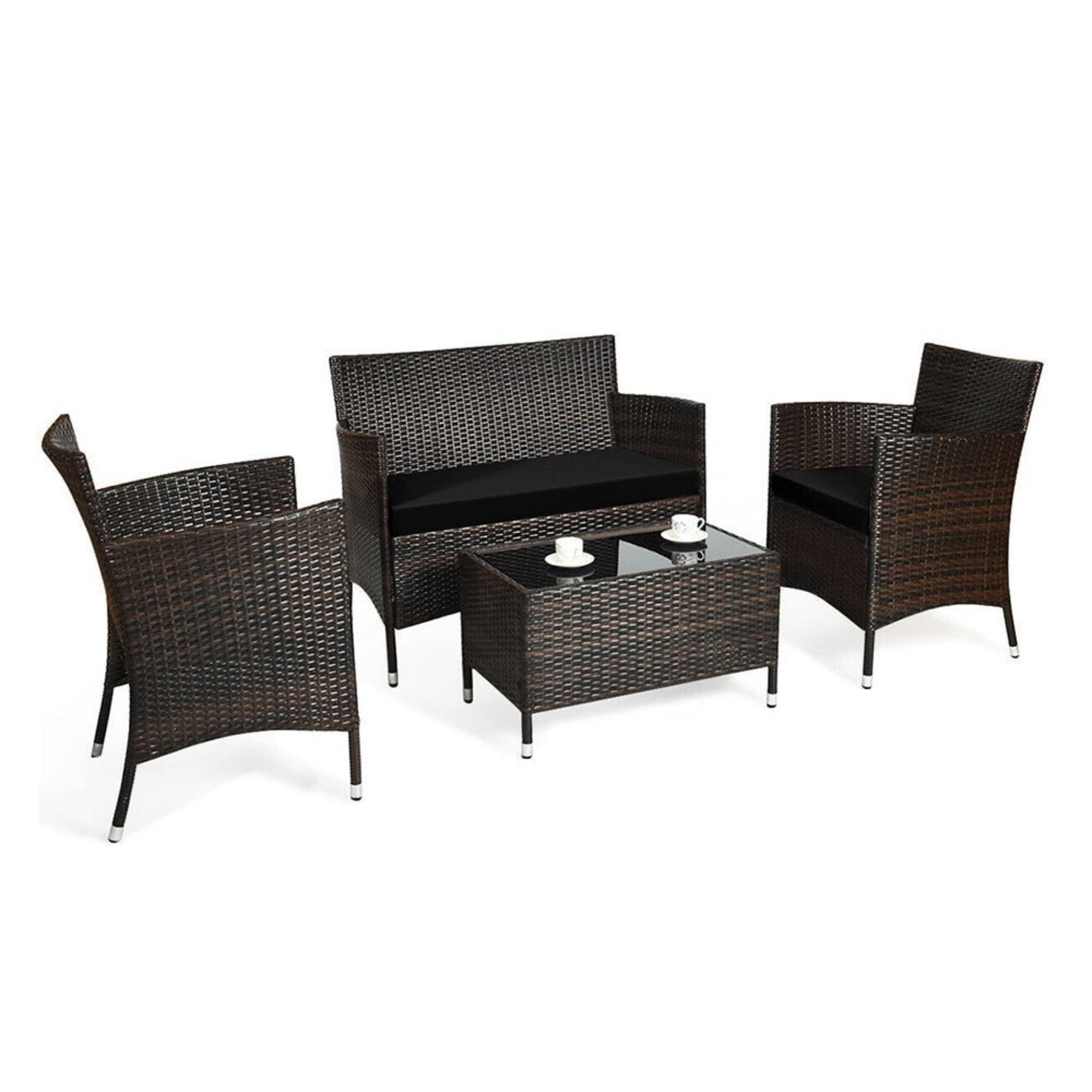 4-Piece Outdoor Rattan Patio Furniture Set With Cushions & Coffee Table (SAK75463)
