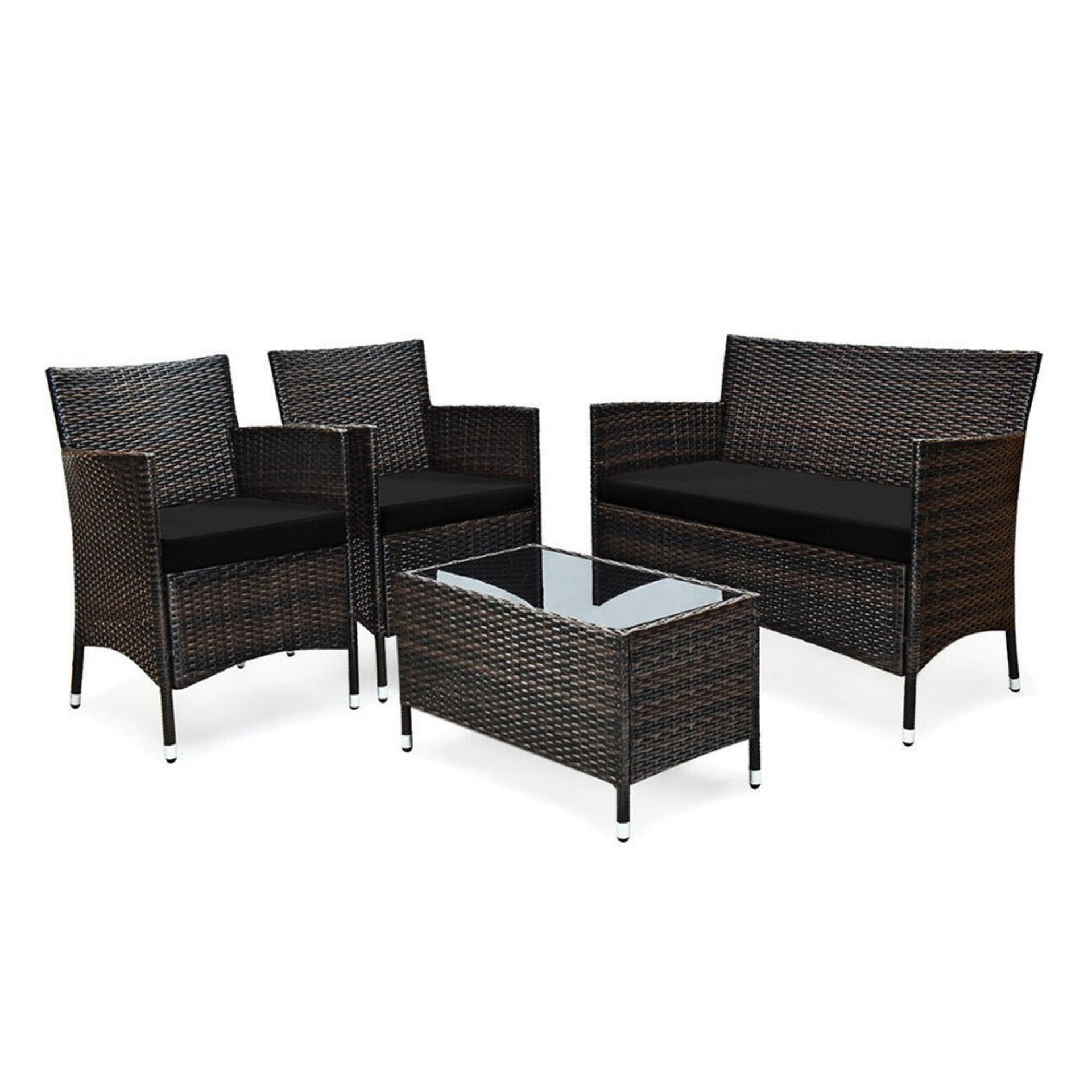 4-Piece Outdoor Rattan Patio Furniture Set With Cushions & Coffee Table (SAK75463)