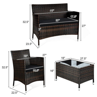 4-Piece Outdoor Rattan Patio Furniture Set With Cushions & Coffee Table (SAK75463)