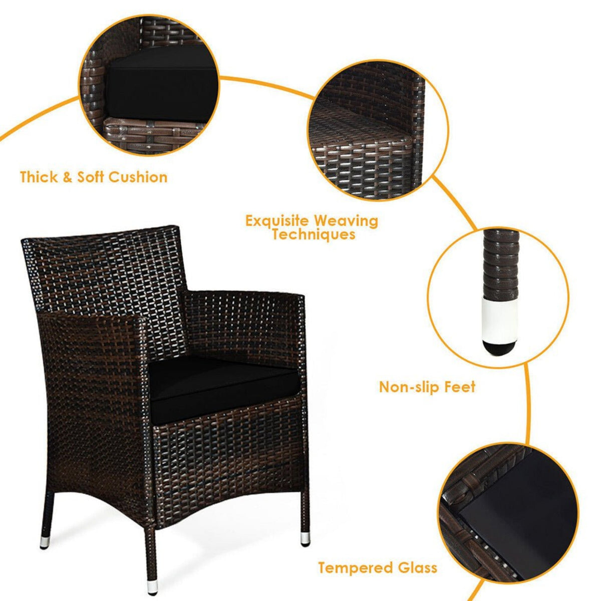 4-Piece Outdoor Rattan Patio Furniture Set With Cushions & Coffee Table (SAK75463)