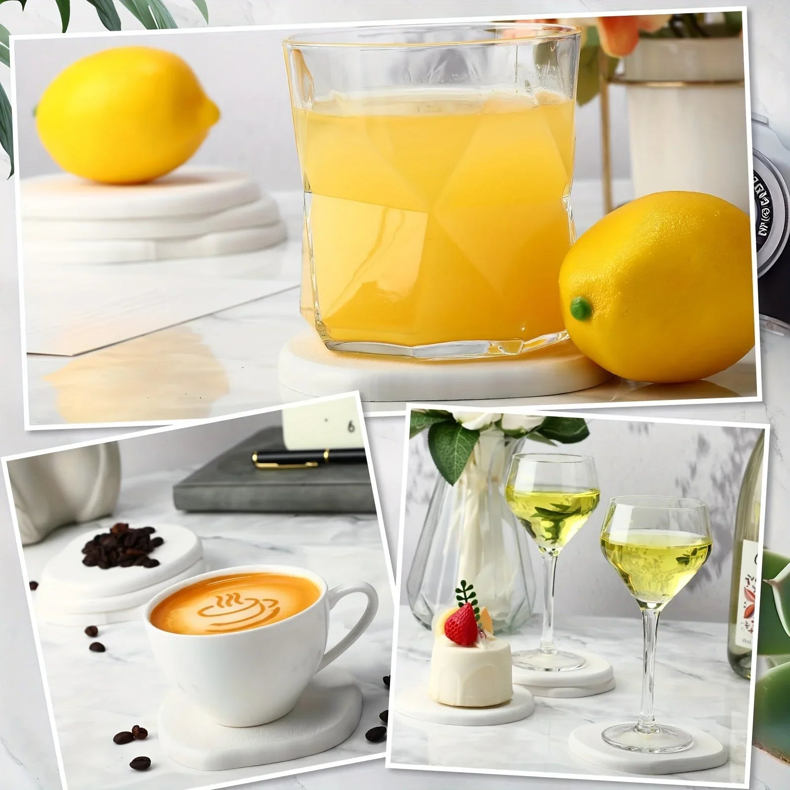 4pcs Waterproof Quick-Dry Coaster Set, Coffee Bar Desk Decor Essential, Stone Design Repels Stains, Fashion Life Gift Choice