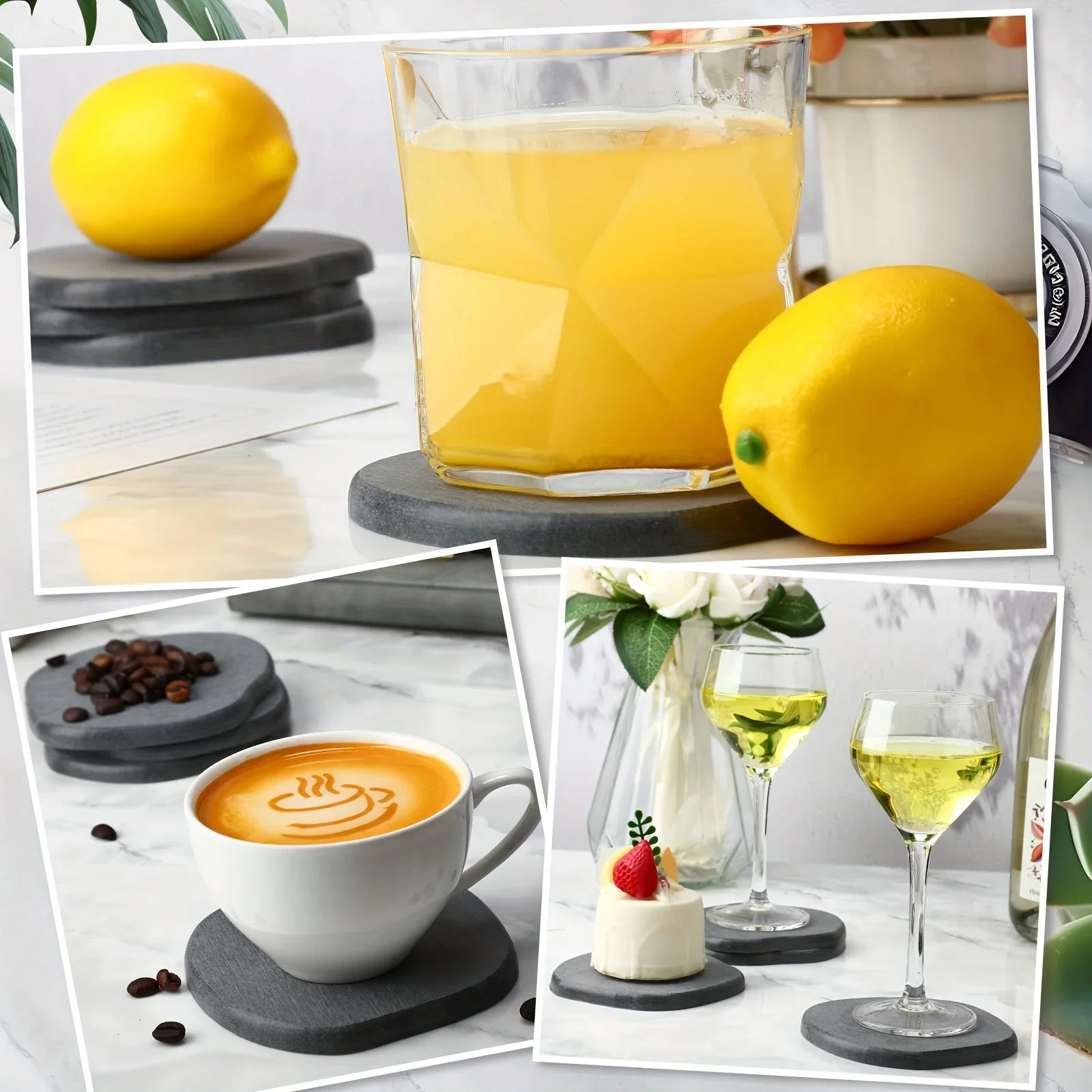 4pcs Waterproof Quick-Dry Coaster Set, Coffee Bar Desk Decor Essential, Stone Design Repels Stains, Fashion Life Gift Choice