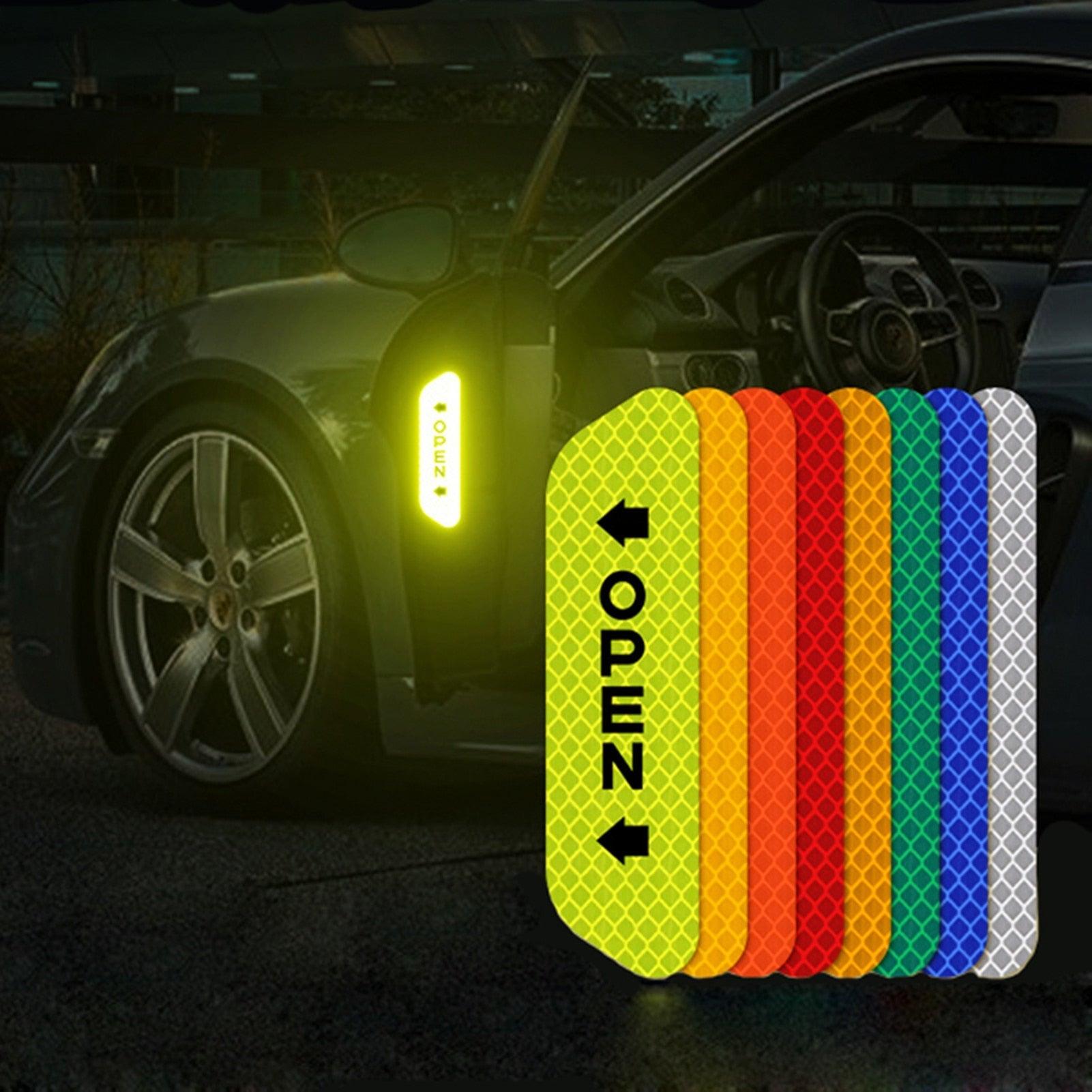4PCS/Set Car Door Stickers Universal Safety Warning Mark OPEN High Reflective Tape For Auto Accessories Exterior Bike Helmet Door Open Reflective Warning Stickers Auto Open Sign Anti-Collision Safety Reflective Decal
