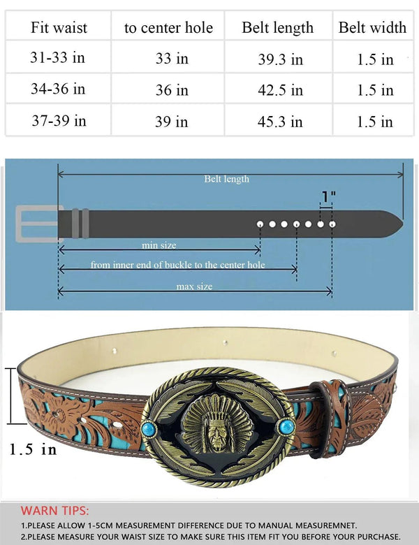 TOPACC Western Turquoise Belts - Indians Belt Buckle Copper/Bronze - Gifts for You 'n Me