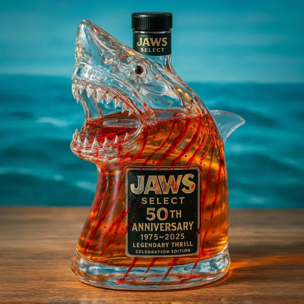 Shark Head Glass Bottle Collectible Whiskey Decanter Movie Memorabilia