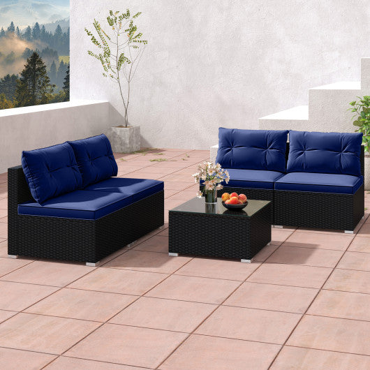 5-Piece Outdoor Patio Furniture Set with Cushions and Coffee Table-Navy