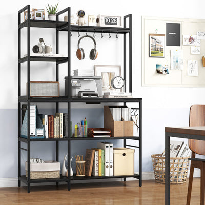 5-Tier Bakers Rack with Power Outlets and 10 S-Shaped Hooks-Black
