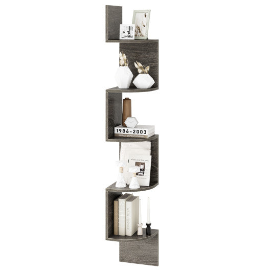 5-Tier Corner Shelf Floating Bookshelf Wall Mounted Storage Organizer-Oak
