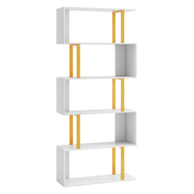 5-Tier/6-Tier Geometric Bookcase with Metal Frame and Anti-tipping Kits-5 Tier