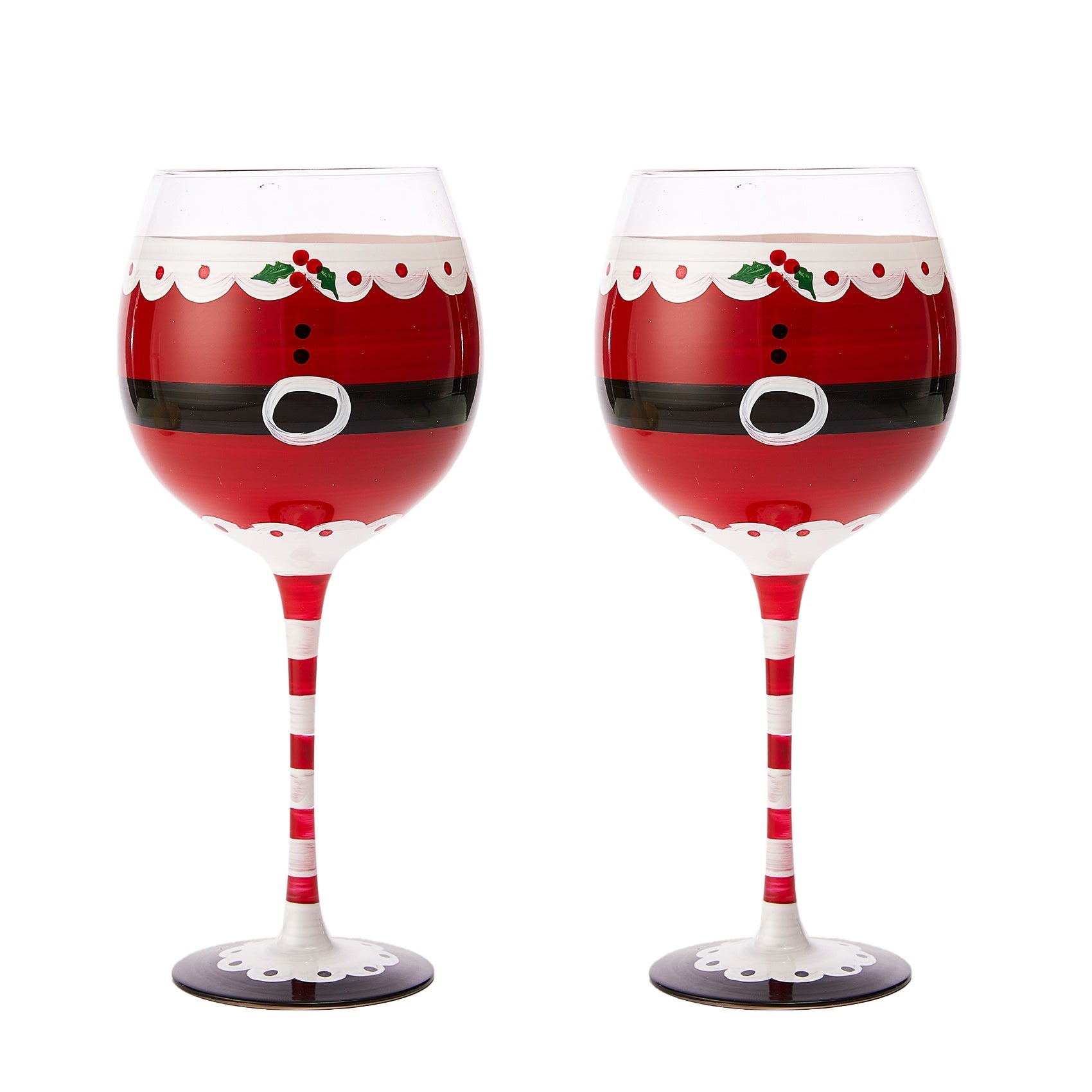 Santa's Elf Stemmed Wine & Water Glasses - Set of 2 - Shining Red & Black, 9