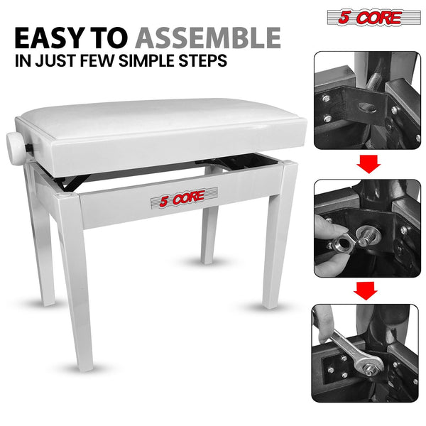 5 Core Adjustable Piano Bench Thick 3.25