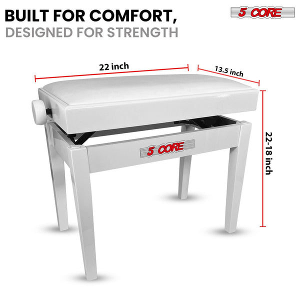 5 Core Adjustable Piano Bench Thick 3.25
