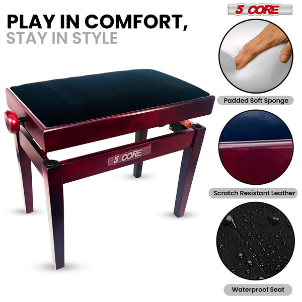 5 Core Adjustable Piano Bench Thick 3.25