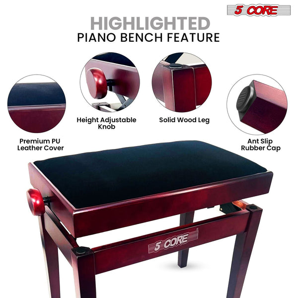 5 Core Adjustable Piano Bench Thick 3.25