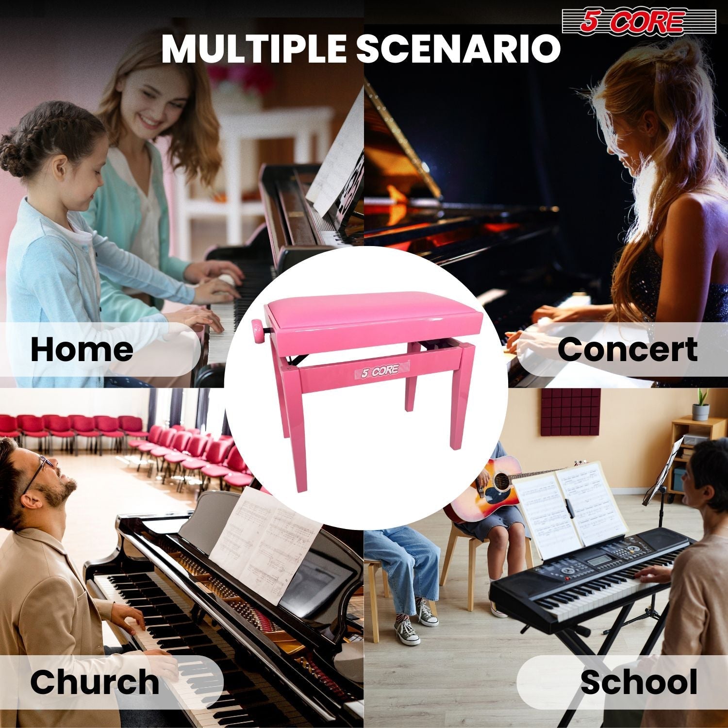 5 Core Adjustable Piano Bench Thick 3.25
