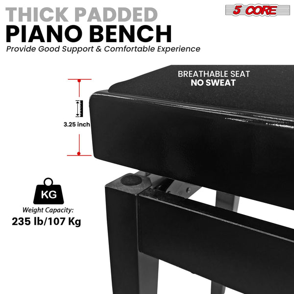 5 Core Adjustable Piano Bench Thick 3.25