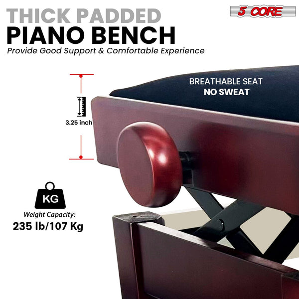 5 Core Adjustable Piano Bench Thick 3.25