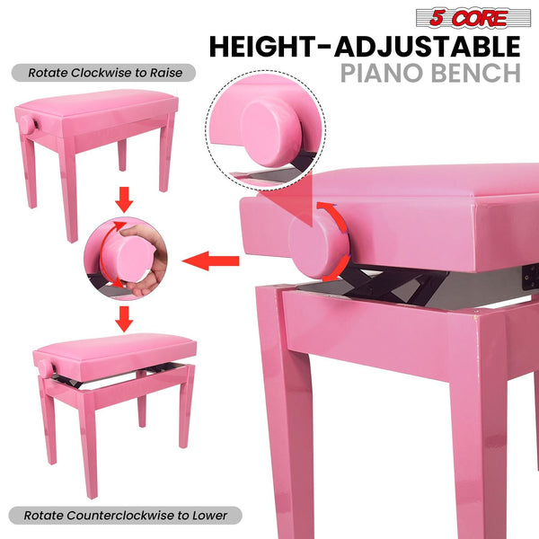 5 Core Adjustable Piano Bench Thick 3.25