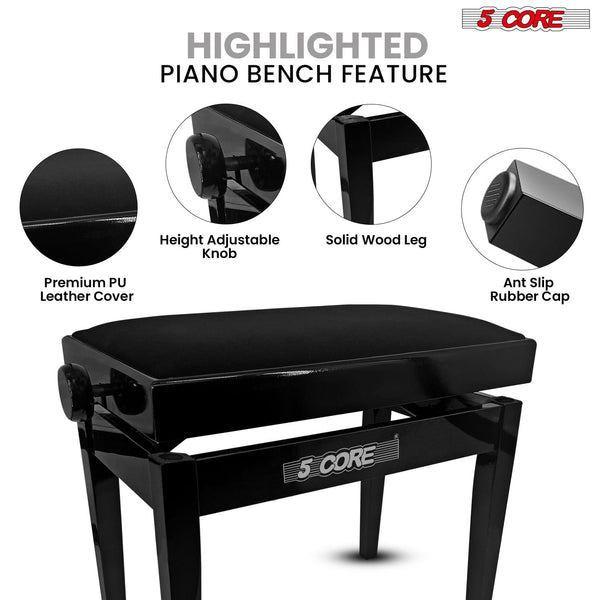 5 Core Adjustable Piano Bench Thick 3.25