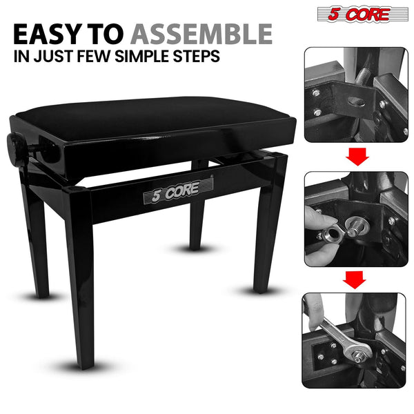 5 Core Adjustable Piano Bench Thick 3.25