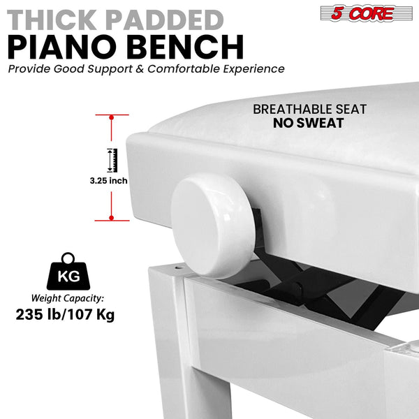 5 Core Adjustable Piano Bench Thick 3.25