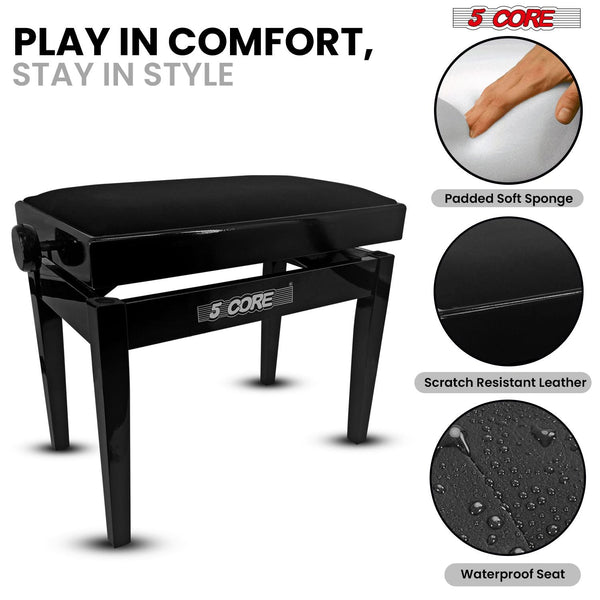 5 Core Adjustable Piano Bench Thick 3.25