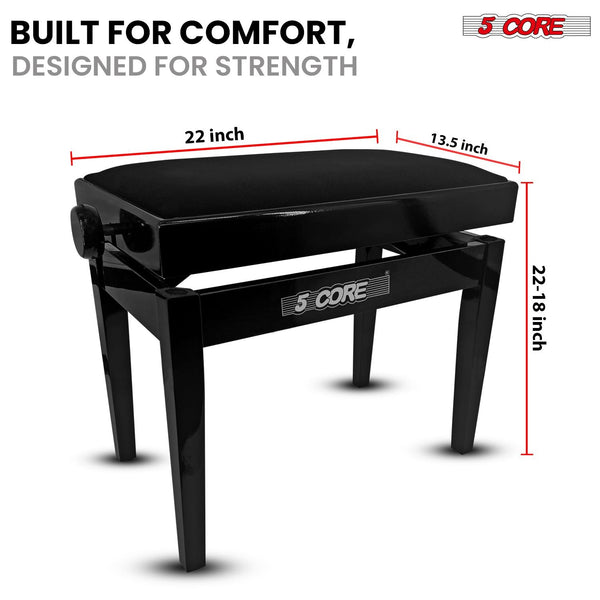 5 Core Adjustable Piano Bench Thick 3.25
