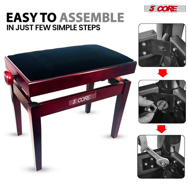 5 Core Adjustable Piano Bench Thick 3.25