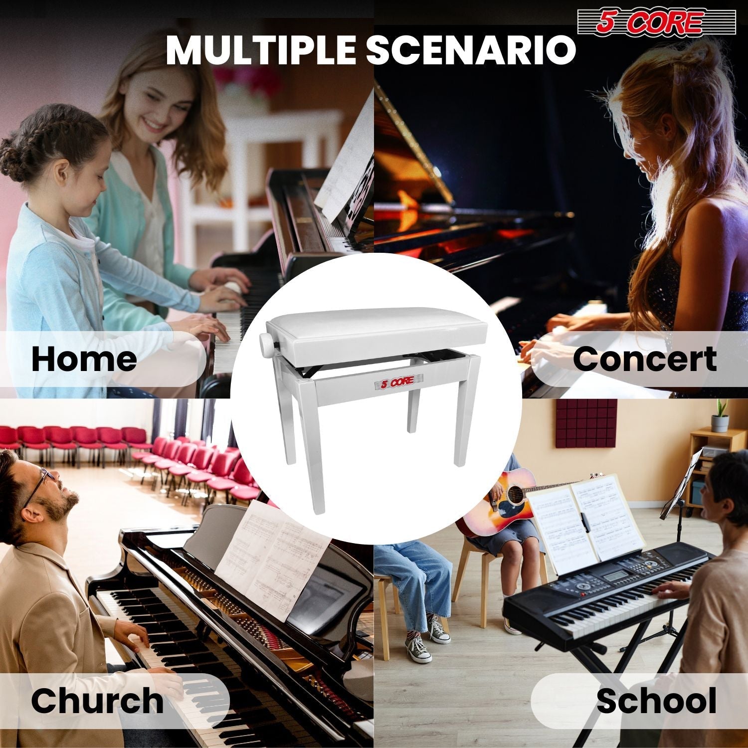 5 Core Adjustable Piano Bench Thick 3.25